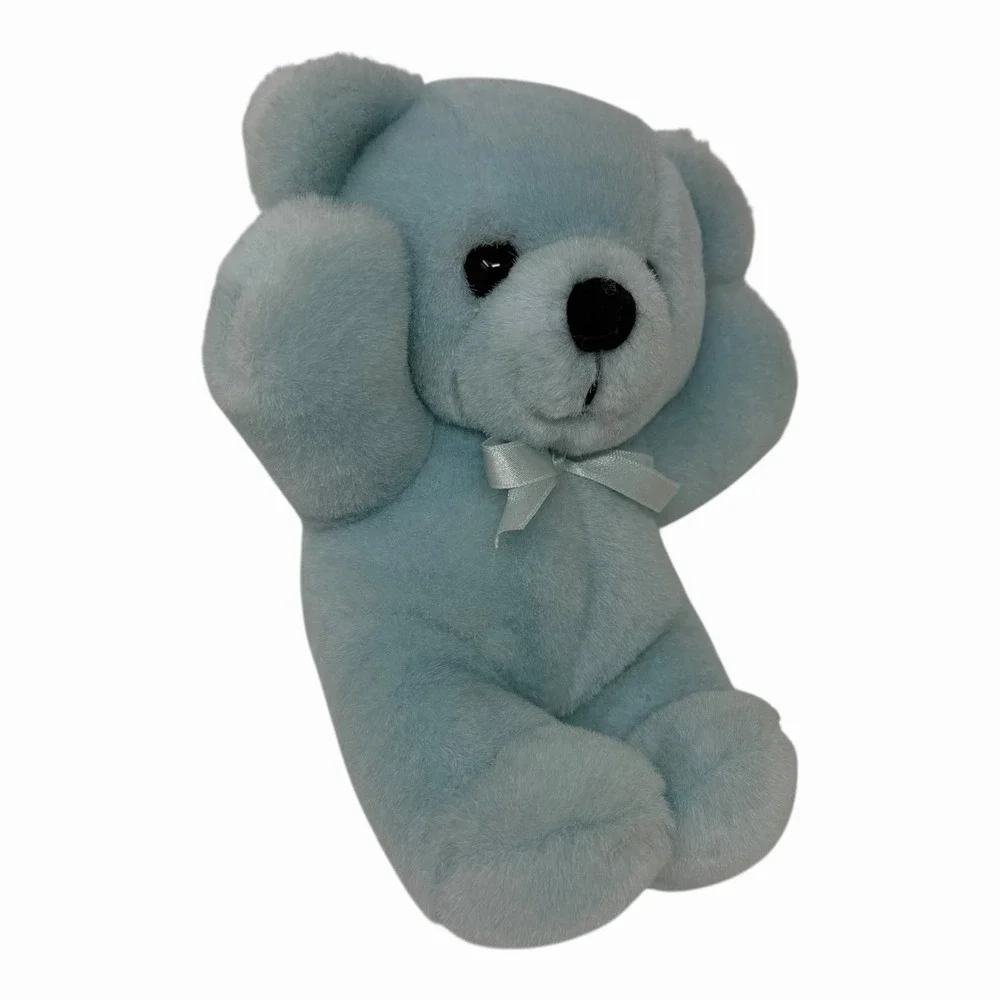 Blue Teddy Bear Vintage Plush with‎ Bow Stuffed Animal